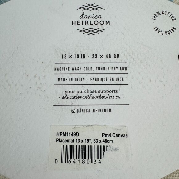 Danica Heirloom Modern Stamped Canvas Placemats Set of 4 100% Cotton NEW - Picture 8 of 9